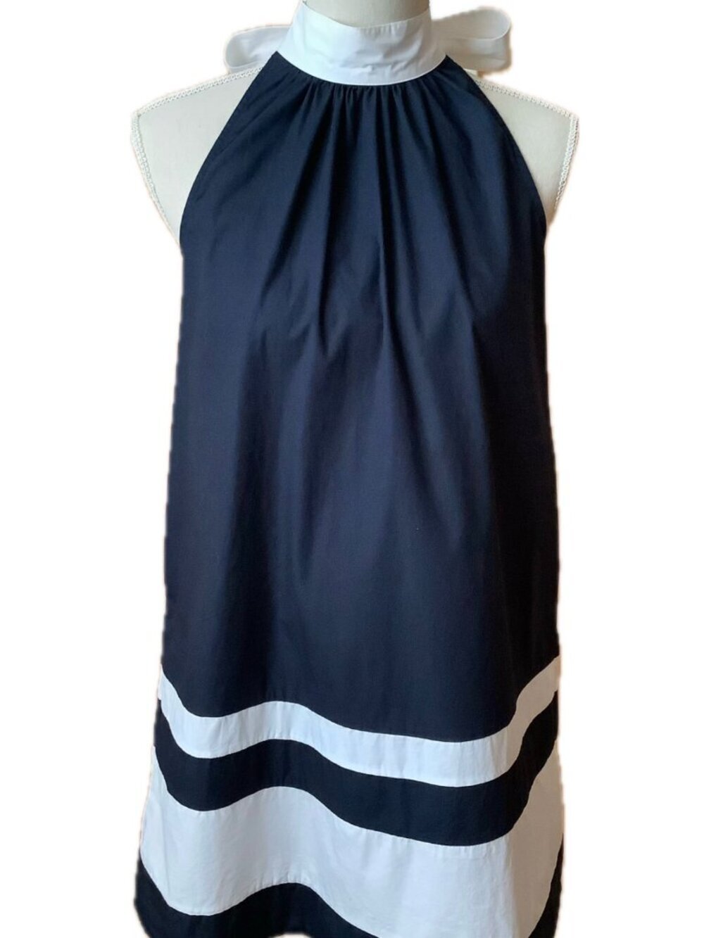 CHRISTIAN LACROIX Navy White Cotton Halter Mini Dress M Nautical Resort